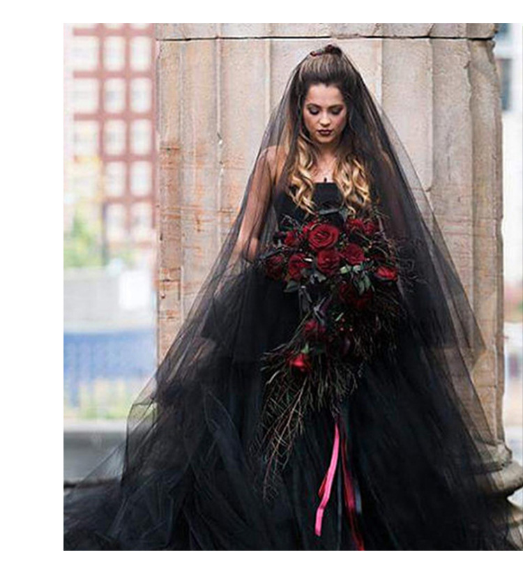 新娘头纱黑色 韩式新款超长婚纱头纱万圣节简约百搭写真头饰超仙