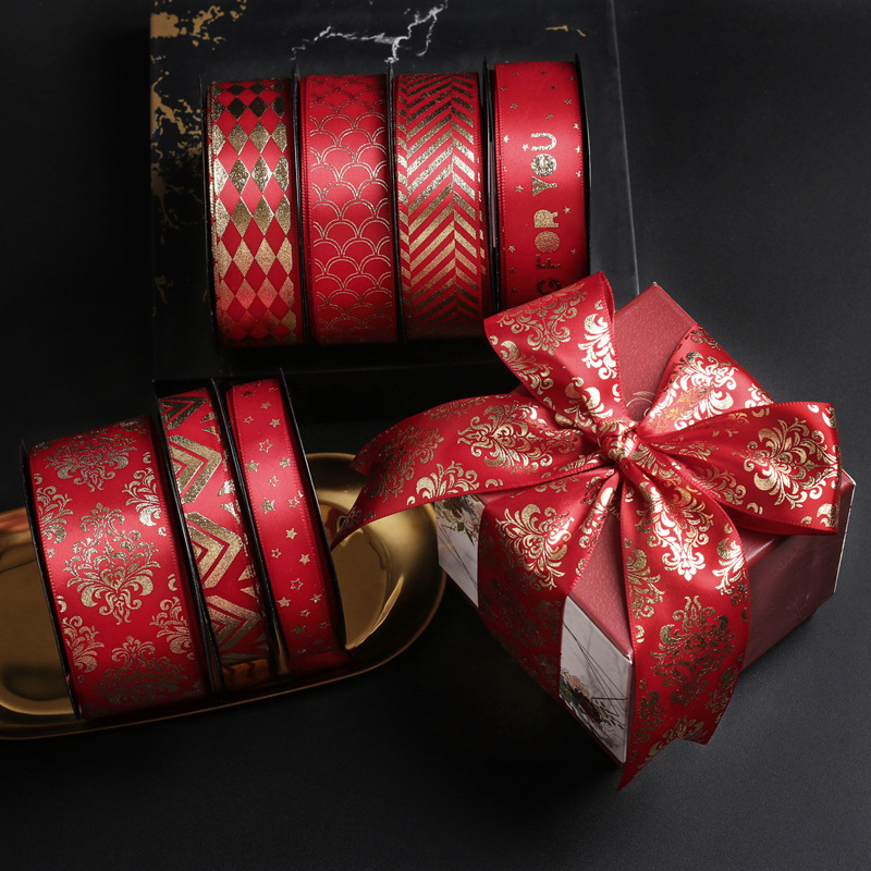 Red Gilding Ribbon DIY Bow Hair Accessories Flowers Materials Festival Festive Gift Box Bouquet Packaging Polyester Belt