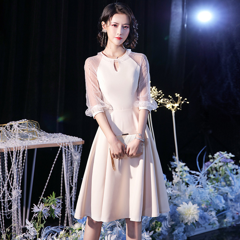 香槟色礼服女2024年夏季新款小个子小礼服修身短款宴会气质晚礼服