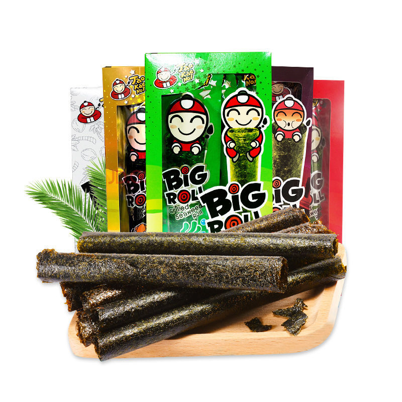 泰国进口零食老板仔海苔卷27g即食脆紫菜烧烤辣原味多规格bigroll-阿