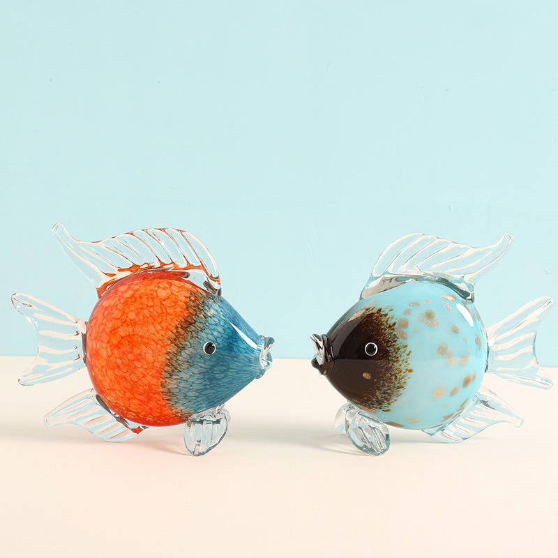 北欧玻璃亲嘴鱼摆件家居样板房软装饰品 创意水晶动物工艺品现货