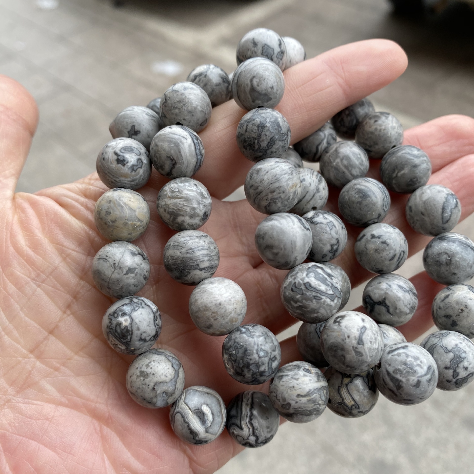 7a天然石 地图石手链单圈灰毕加索手串diy厂家批发 亚马逊热卖