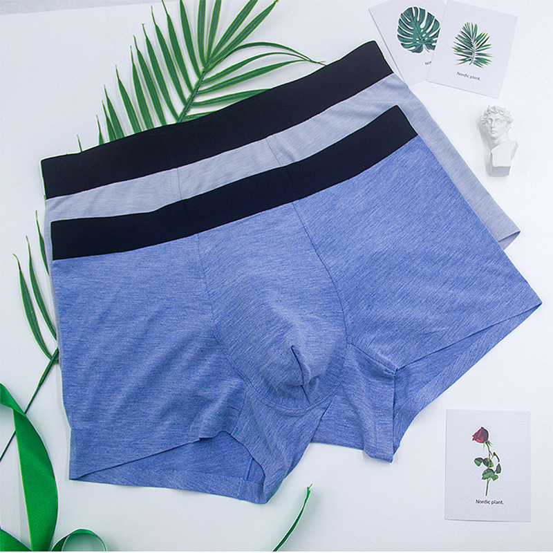 夏季男士弹力纤维平角舒适无痕内裤聚酯纤维棉质纯色裤头洗内机裤