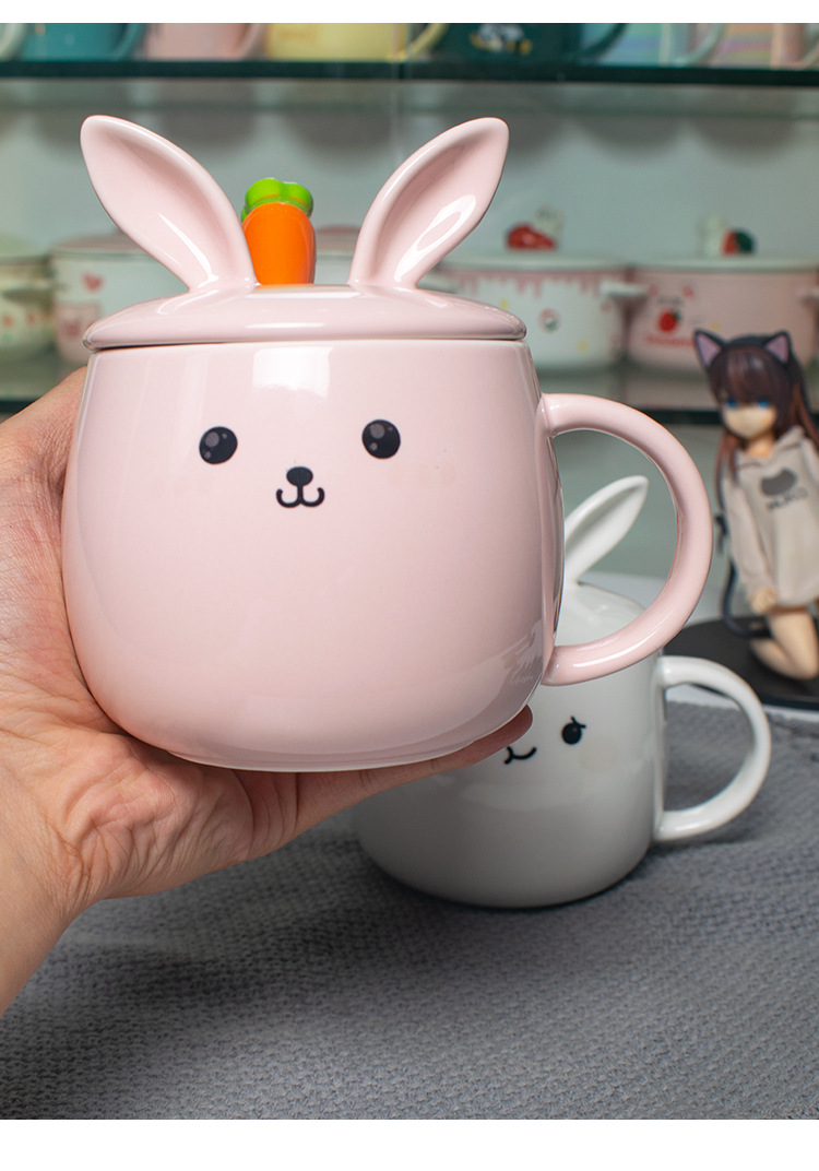 陶瓷变色马克杯带盖勺兔子水杯可爱创意少女咖啡办公室日系早餐杯