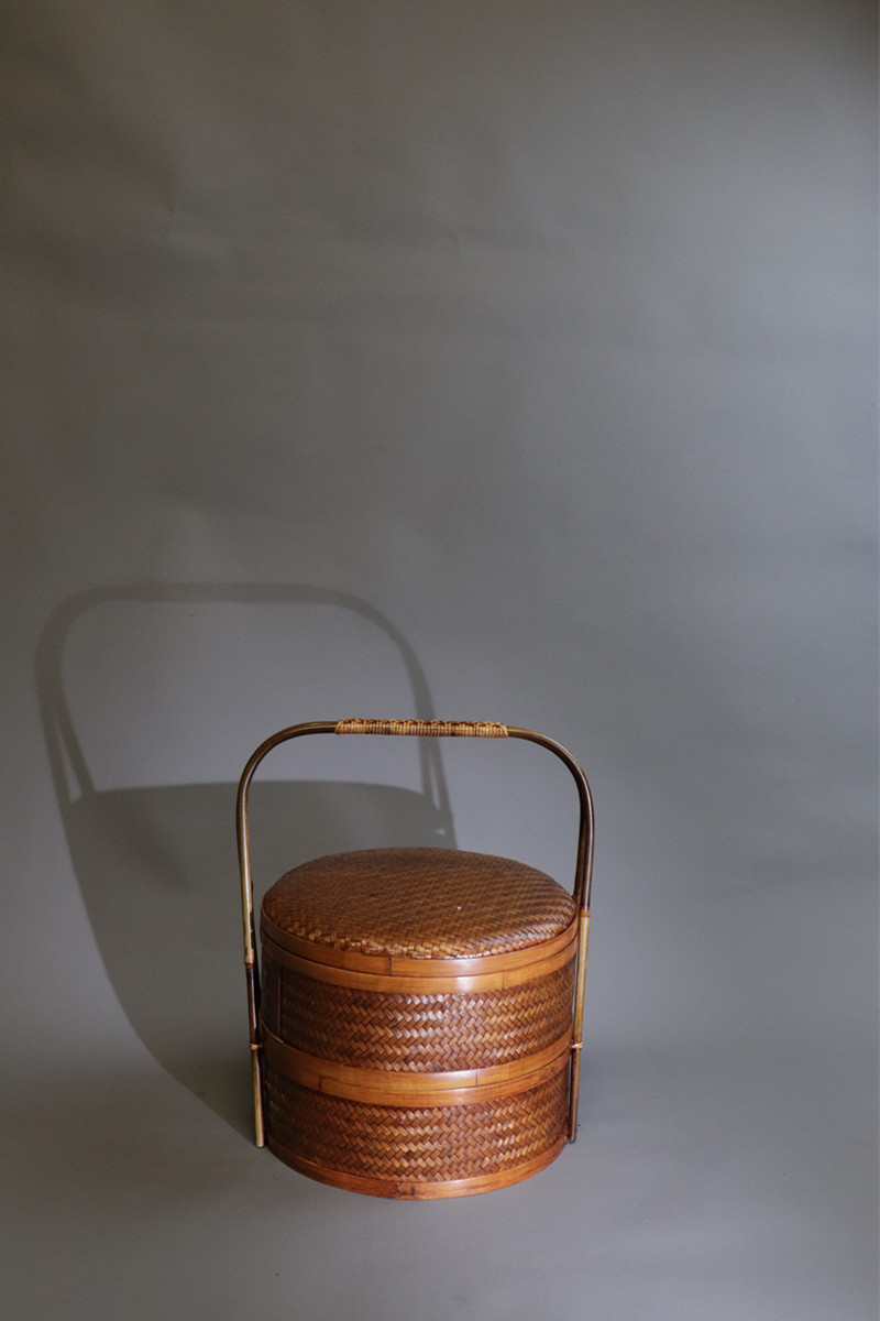 七月七手工竹编双层提篮节日礼品包装盒竹子编织提篮茶具收纳竹盒