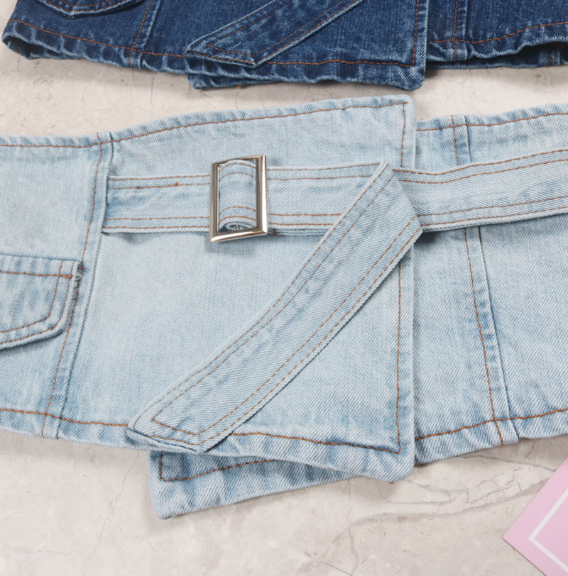 韩版不规则洗水蓝色牛仔腰封可调节束腰辣妹配连衣裙子宽腰带女潮
