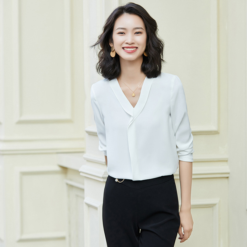 一件代发厂家批发定做绣logo工衣女衬衫ol职业装衬衣主持人工作服-阿