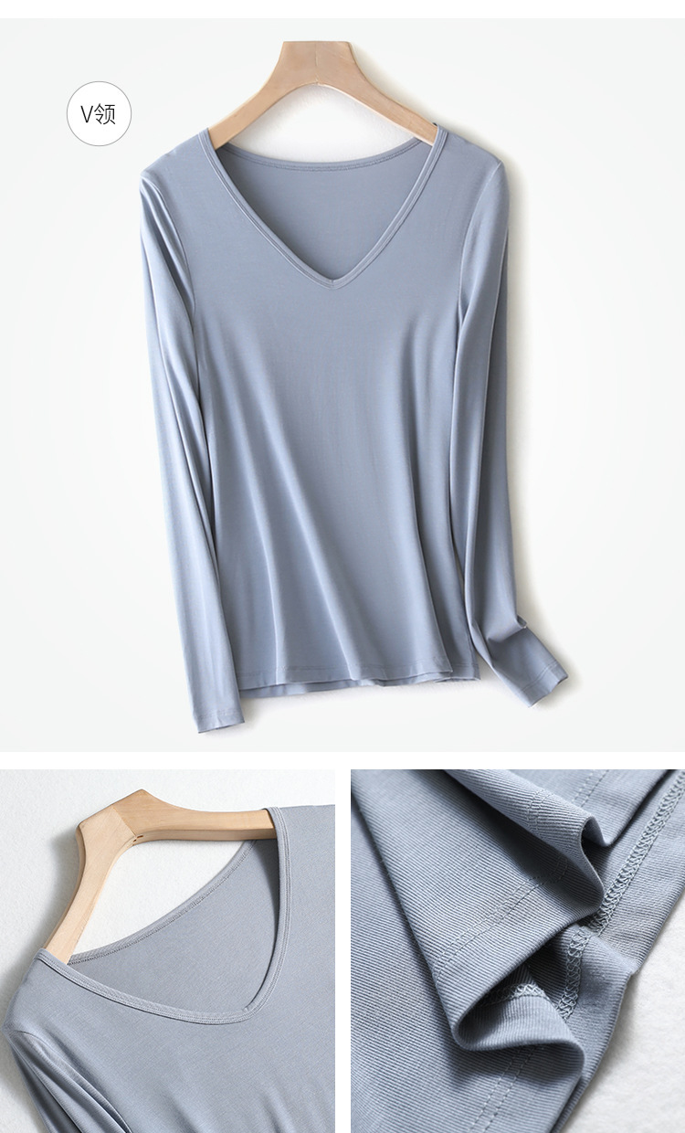 品质款2020秋季休闲都市休闲拼贴套头长袖v字领女式t恤一手货源