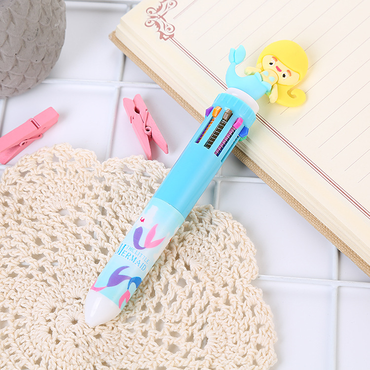 Cute Ten-Color Ballpoint Pen Girl Heart Cartoon Multi-Color Retractable Ballpoint Pen Student Multi-Functional Hand Account Marking Pen Factory