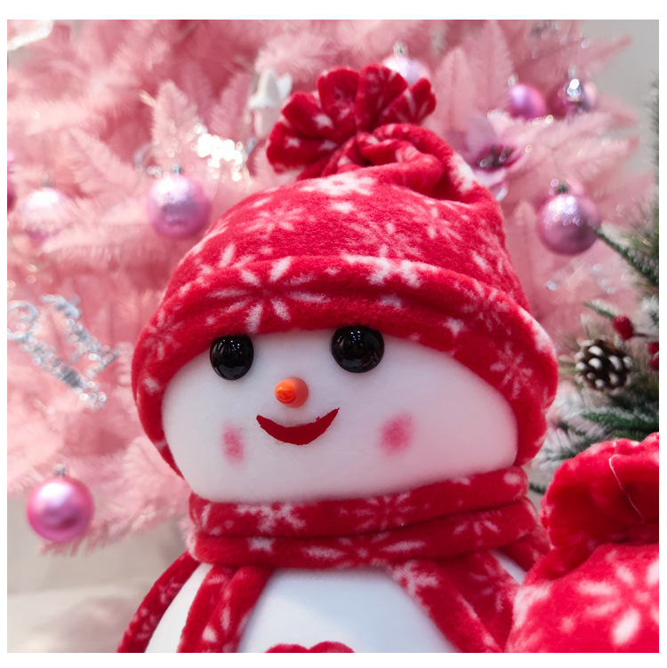 圣诞节装饰用品呆萌红色雪人20厘米35cm场景布置一家三口雪人摆件