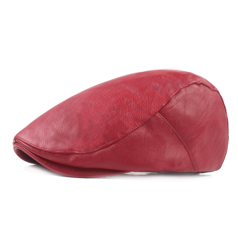 Leather Peaked Cap Men's Leather Hat Pu Advance Hats Artistic Youth Beret Middle-Aged Leather Hat Male Hat