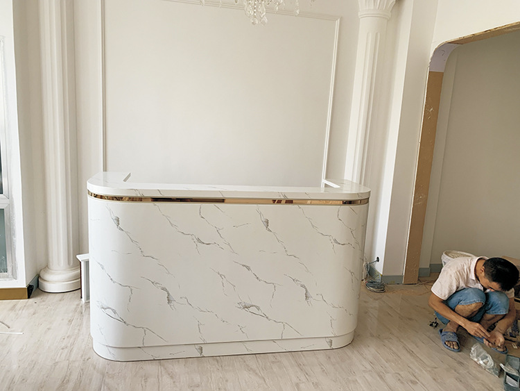 仿大理石收银台弧形前台接待台圆形吧台公司形象台咨询台定制