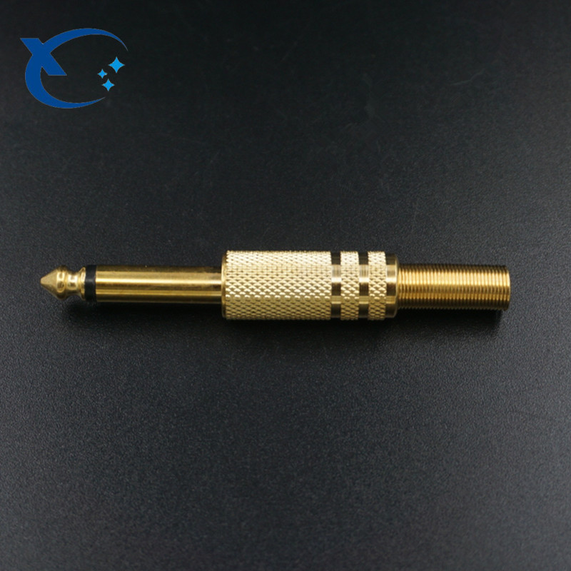 镀金网纹大二芯6.5插头 6.35单音单声话筒插头吉他音频耳机插头