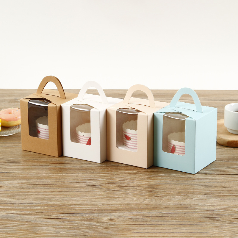 单个蛋糕纸杯装蛋糕盒透明开窗手提盒白卡纸手提烘焙包装盒-阿里巴巴
