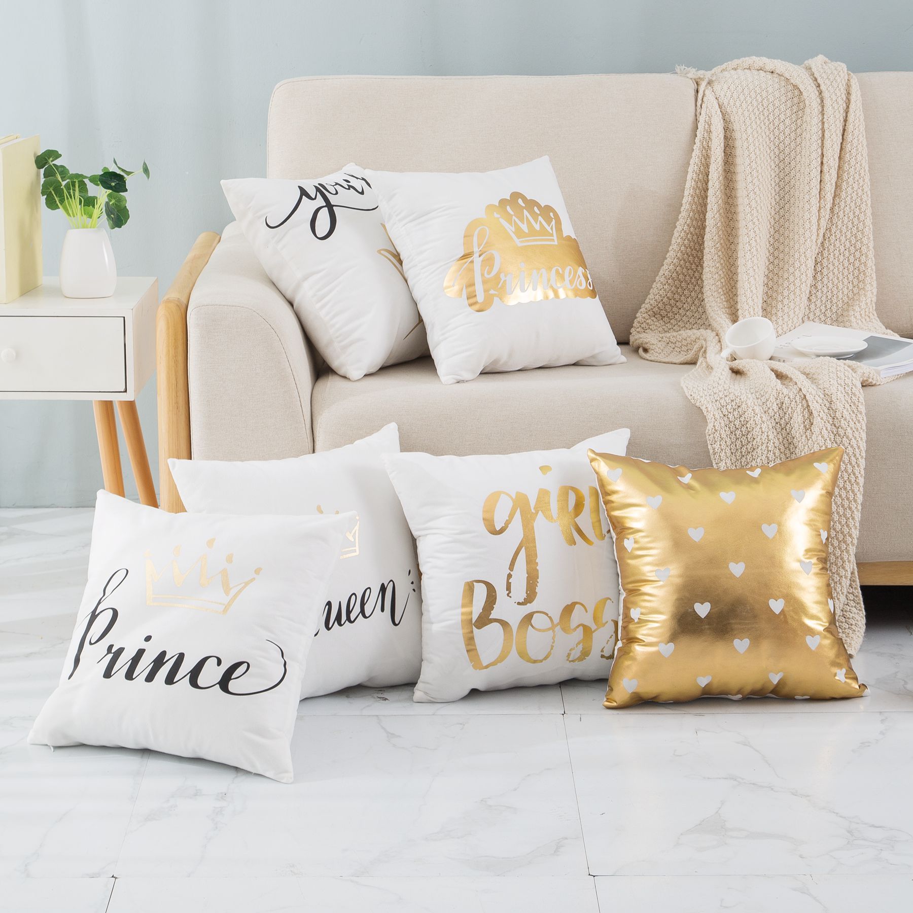 北欧风靠枕短毛绒烫金抱枕靠垫 (不含枕芯)沙发靠枕抱枕定制批发