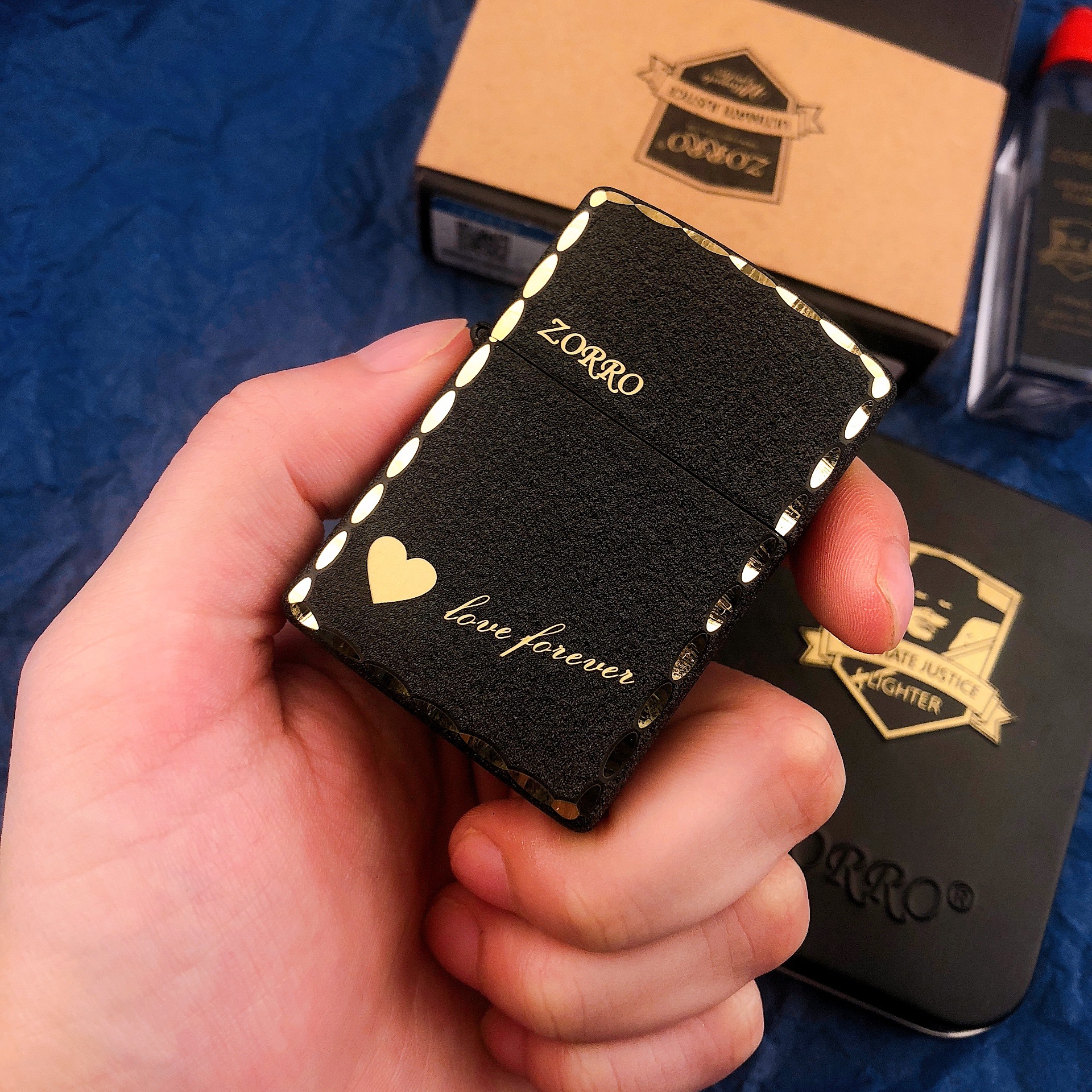 佐罗黑砂爱心煤油打火机个性时尚单品定制广告礼品一件代发男士