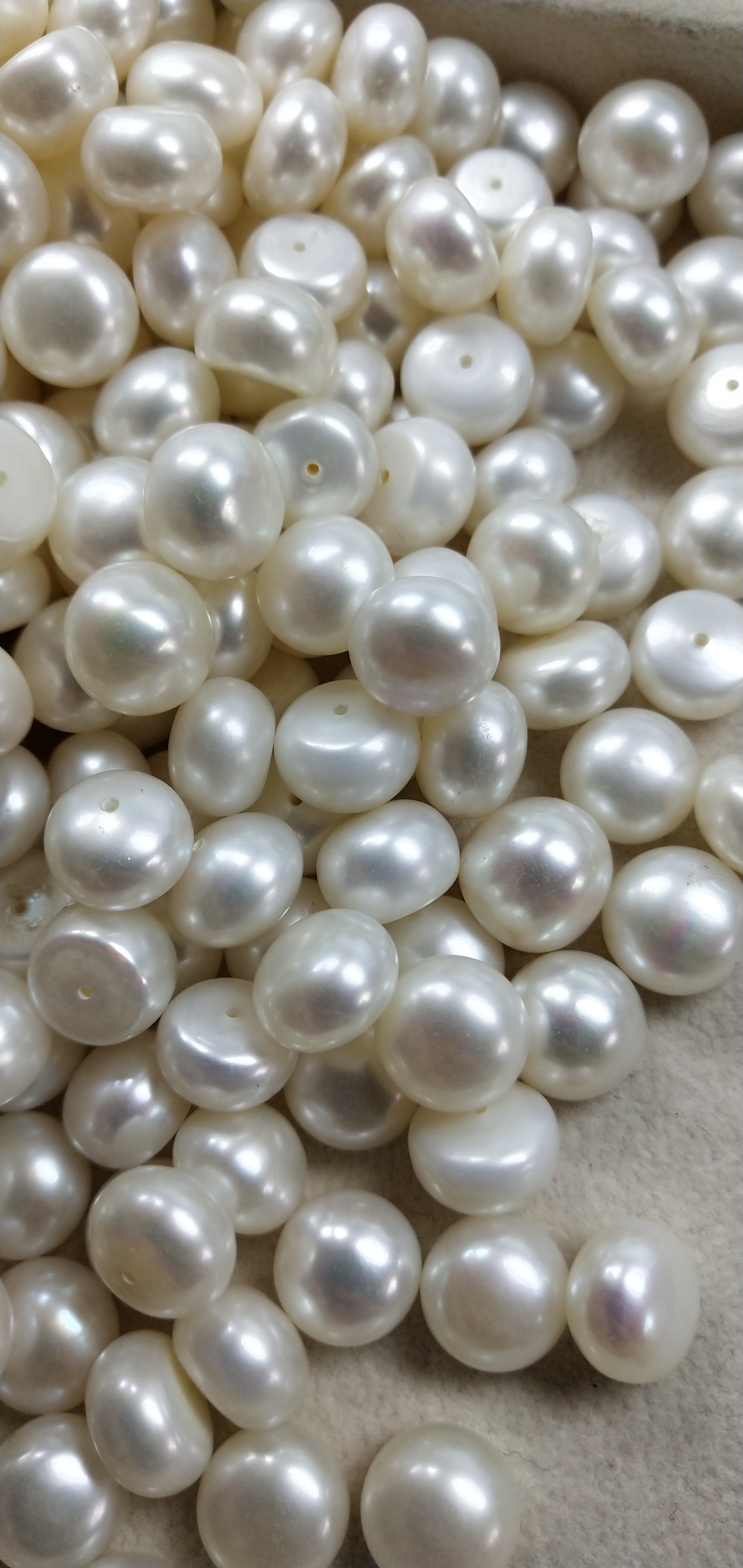 淡水珍珠半孔白色11-12mm馒头圆面包珠半圆扁片diy镶嵌散珠