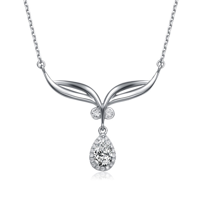 18k金50分水滴钻石项链 猫头鹰眼睛梨形围镶显钻吊坠气质百搭定制