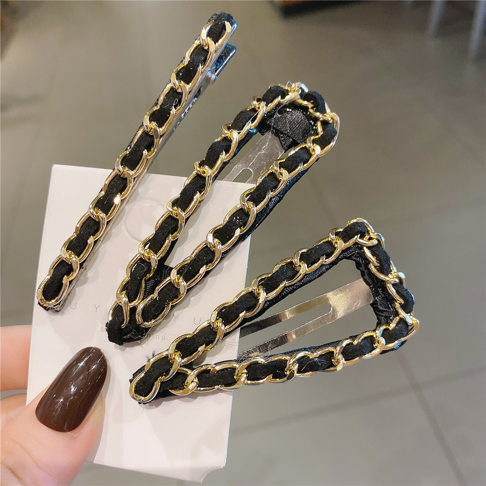 冷淡黑发夹2020年新款潮韩国东大门金属锁链发卡女简约网红一字夹