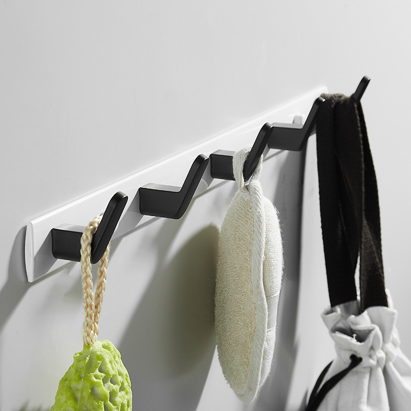黑色门后钩衣钩 白色衣帽钩卫生间个性不锈钢单衣钩排钩3到8钩