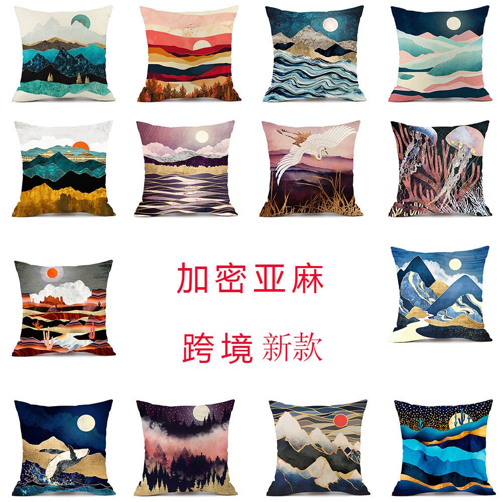 Light Luxury Oil Painting Landscape Pillow Cover Cross-Border New Arrival Pillow Back Seat Cushion Factory Direct Sales Picture Can Be Set Pillow