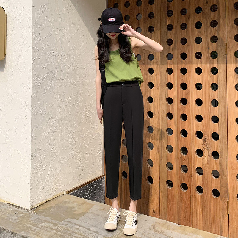 实拍 西装裤女春夏季九分西裤小脚七分裤小个子哈伦萝卜烟管裤子