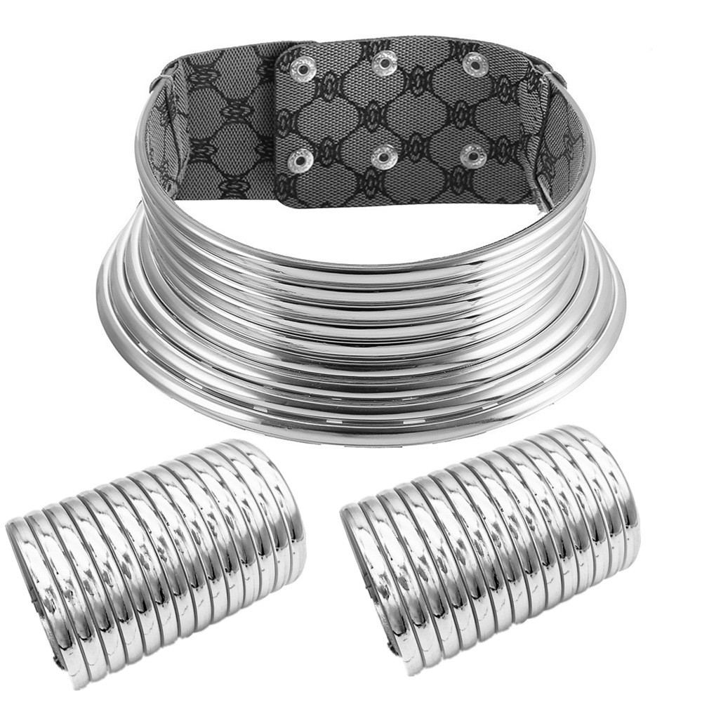 African Tribe L Collar Bracelet Set Exaggerated European and American Necklace Double Bracelet Bracelet Combination Choker Set