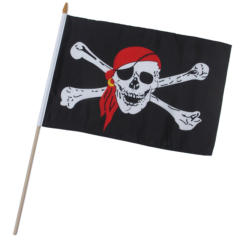 万圣节红头巾骷髅手摇旗加勒比海盗木杆手挥旗定制旗帜