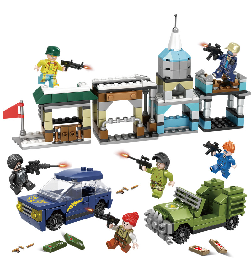 跨境兼容乐高拼装积木绝地求生吃鸡游戏场景人仔儿童益智玩具赠品