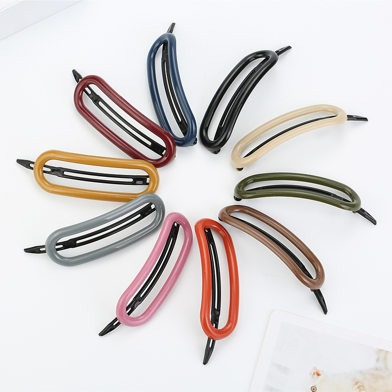 新款韩版简约纯色椭圆发夹 网红同款青蛙夹刘海bb夹批发