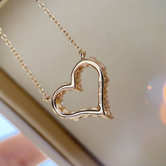 新款纯银18k玫瑰金高碳钻爱心项链彩金项链女可爱仿真钻石桃心潮