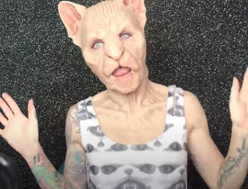 无毛猫动物面具头套万圣节恐怖猫妖人脸外星人道具化妆舞会角色