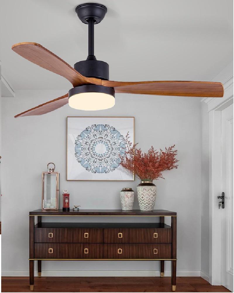 北欧吊扇灯餐厅家用客厅现代简约实木风扇灯美式led木叶风扇灯