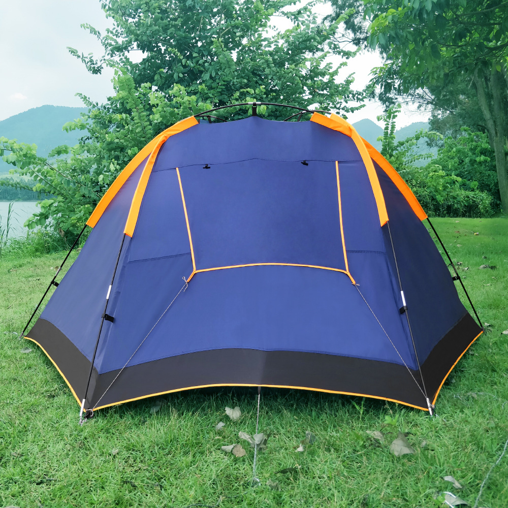 户外双层野营 六边形三杆帐篷 防晒防水加厚防风 2人野营帐篷