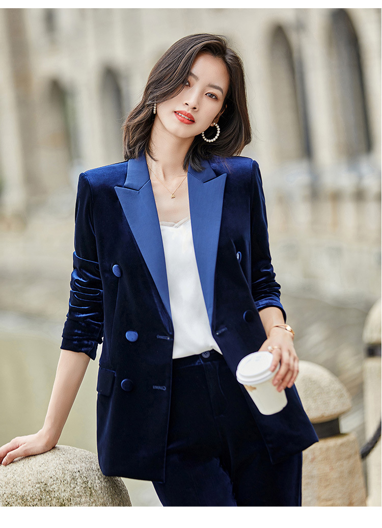 金丝绒西装套装女2020秋冬新款韩版双排扣气质名媛职业西服套装