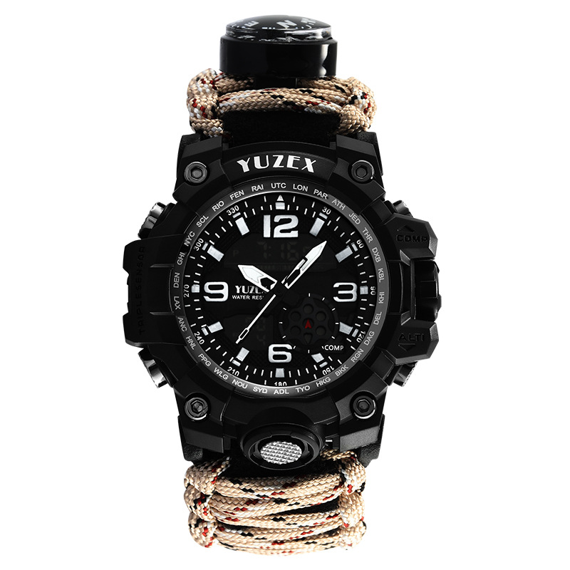 yuzex户外战术手表 七芯伞绳纯手工编织野营登山表贴牌加工电子表