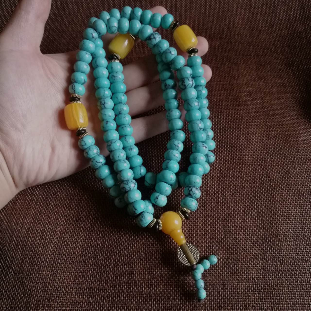 湖北绿松石项链民族风文玩松石项链男女项链配饰108颗佛珠念珠