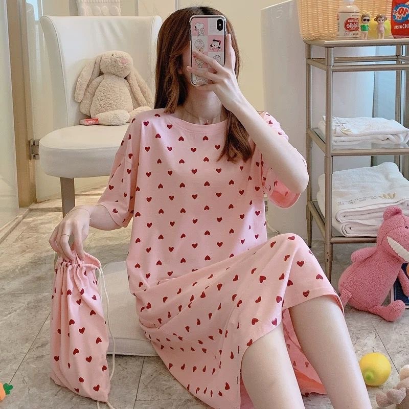 Spot Summer Korean Princess Indie Pop, Sweet and Cute Cloth Bag Nightdress Women's Pajamas Short Sleeve plus Size