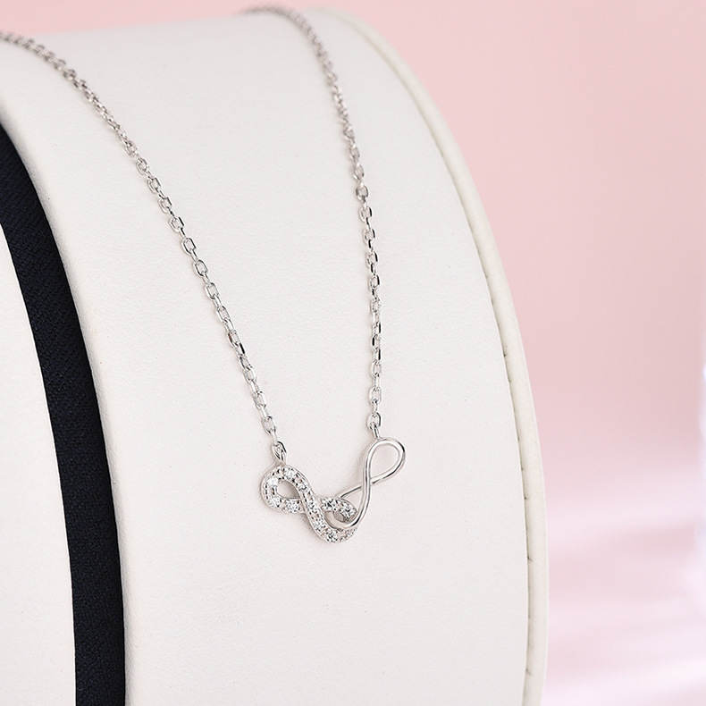 厂家直销欧美跨境时尚网红ins流行s925纯银镶钻无穷大8字项链女