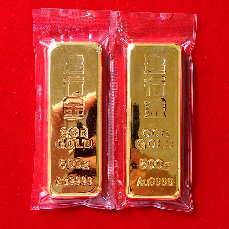 仿真样板金条200克金店橱窗展示 建行铜镀金条50克投资道具定制