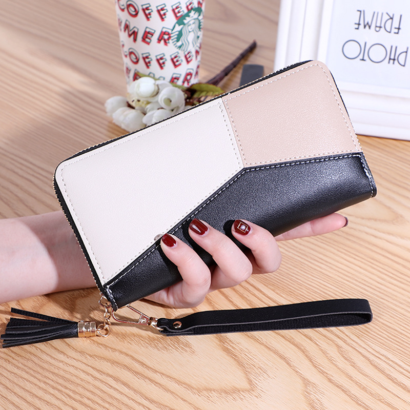 2020 New Korean Style Wallet Women's Long Large Capacity Zipper Mobile Phone Bag Versatile Korean Stitching Clutch Card Holder