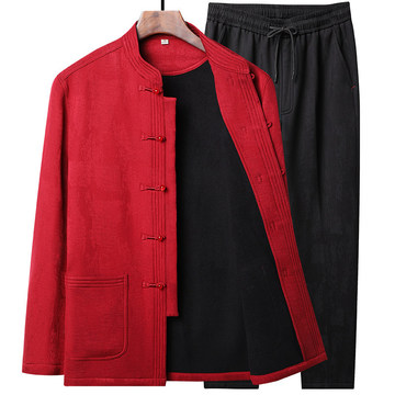 唐装男中老年爸爸外套中国风爷爷加厚款春秋装中式汉服套装tz2152