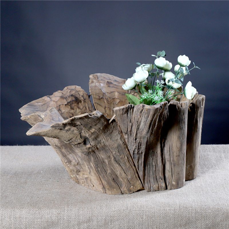 手工制作天然朽木花瓶花盆花器花桶花艺干花插花居家装饰器皿摆件