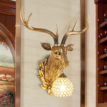招财鹿头壁灯欧式美式乡村复古风格客厅床头装饰卧室酒吧工艺壁灯
