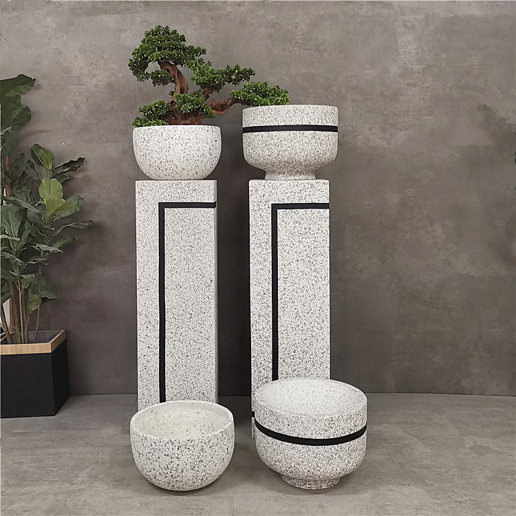 欧式氧化镁落地花瓶 花岗漆色柱盆组合 前台大厅售楼处微景观摆件