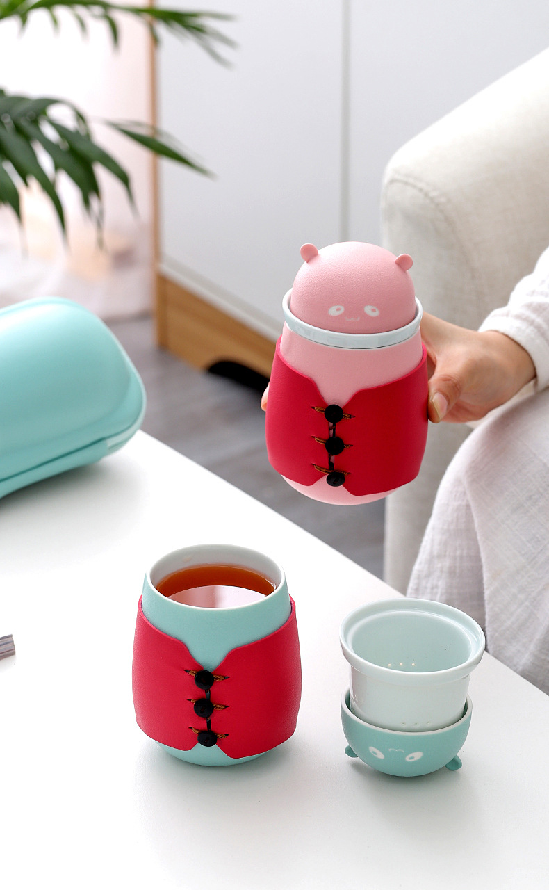 便携式陶瓷泡茶杯茶水分离杯户外简易个人水杯礼品杯定制logo