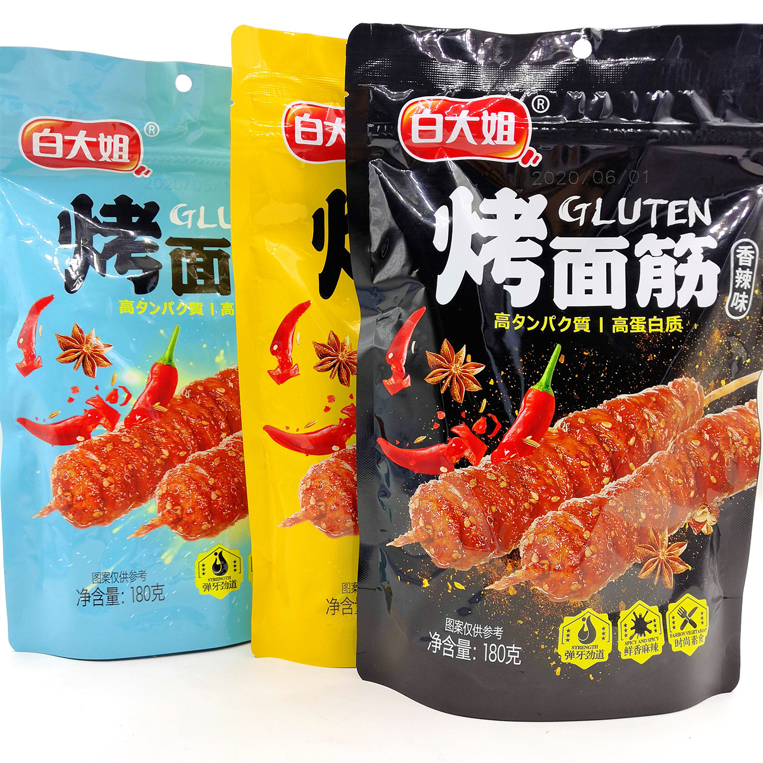 白大姐烤面筋孜然味香辣味藤椒味整件拍180克30包