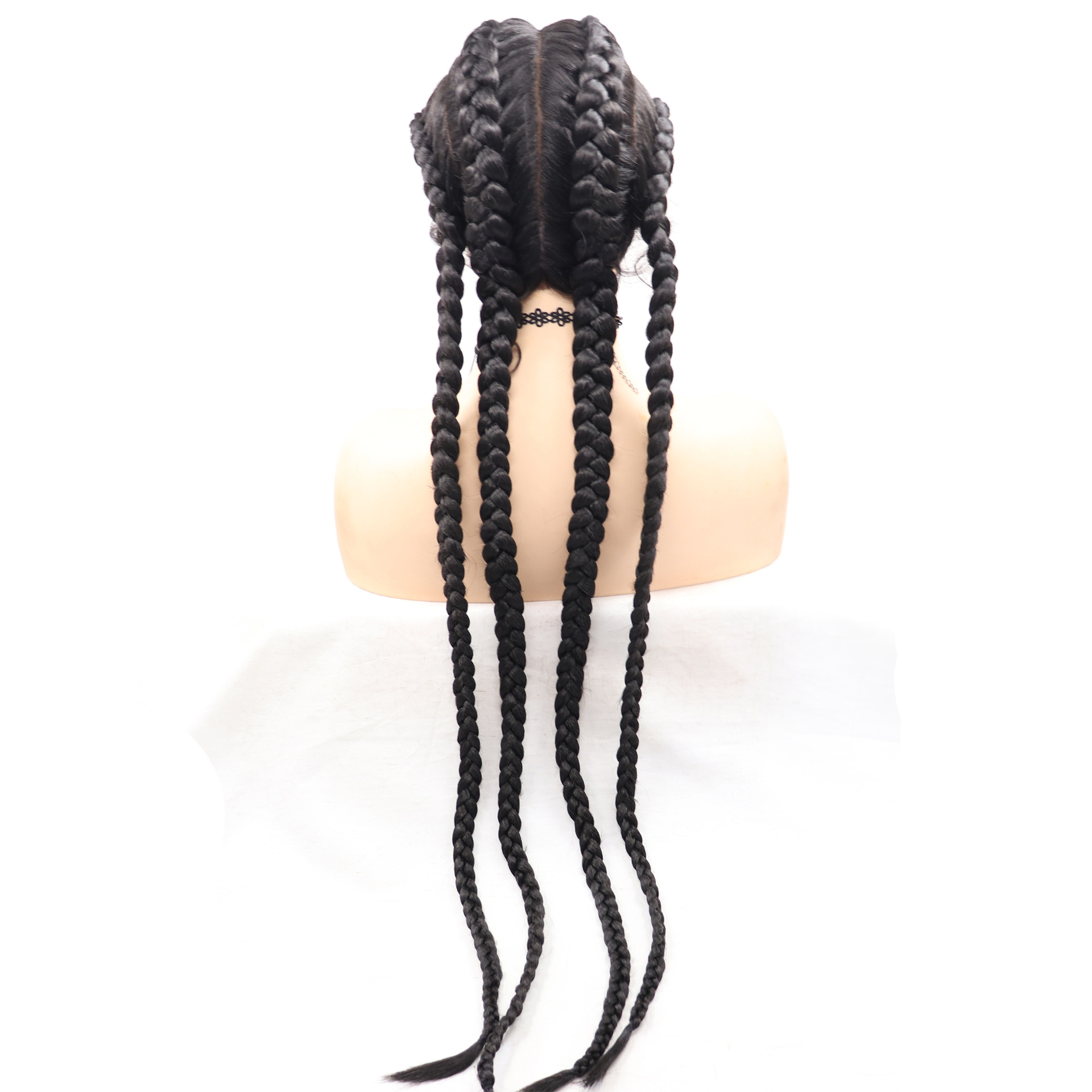 新品手工编织鱼股小脏辫子假发蕾丝化纤四条辫子纤维三股编织头套