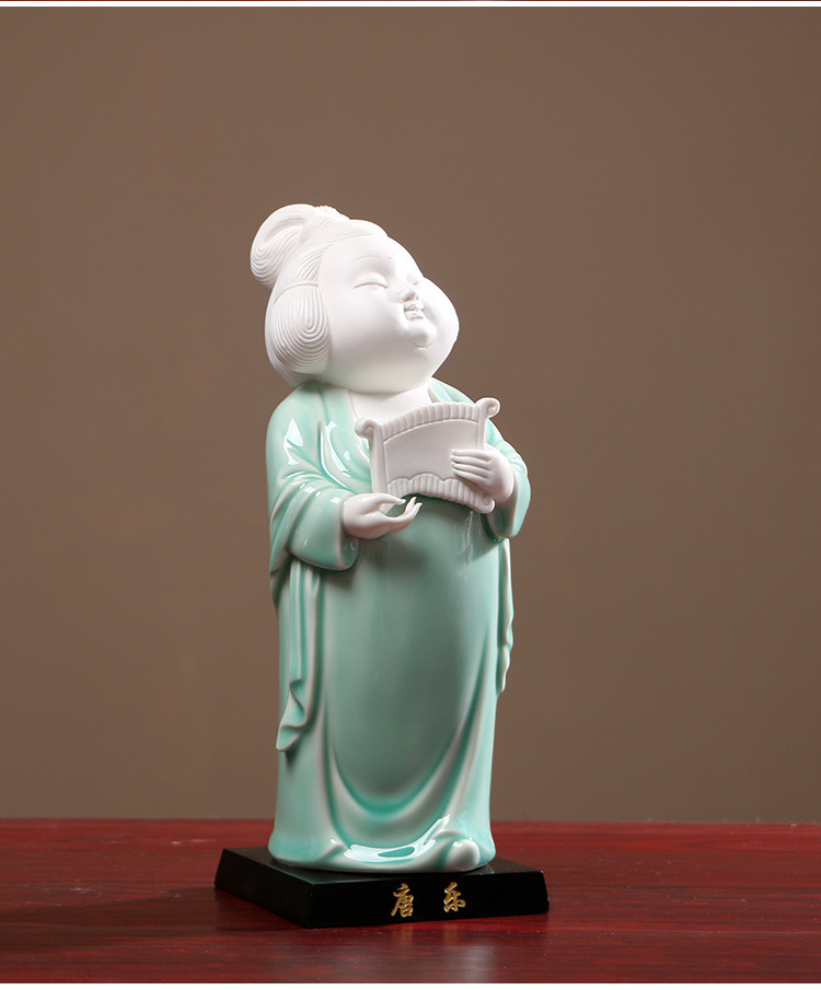 唐代仕女青瓷人物奏乐陶瓷摆件书柜子家居装饰品桌面新中式工艺品