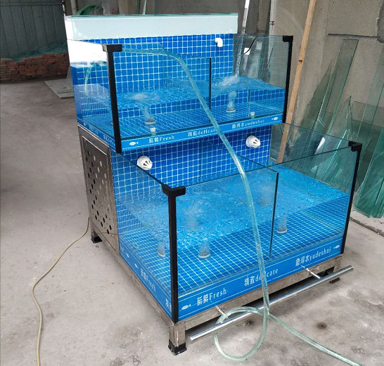 超市鱼缸双层商用水循环卖鱼海鲜缸水产促销缸贝类池饭店贝类池